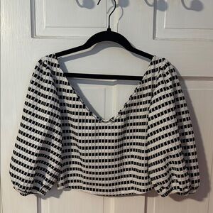 Zara Black and White Check Puff Sleeve Crop Top
